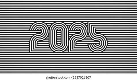 Neujahr 2025 Logo-Design, Nummer 2025 im Linienstil, der sich in den Linienhintergrund einfügt, neues Jahr Design Logo-Vorlagenelement, Vektorgrafik