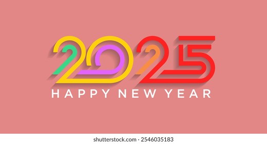 New year 2025 logo design with colorful typography on pink background