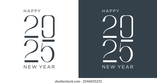 New year 2025 logo design with minimalist number typography on black and white background