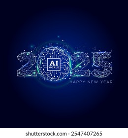 New year 2025 logo design with Modern futuristic tecnology and AI artificial intelligence data concept on blue background.