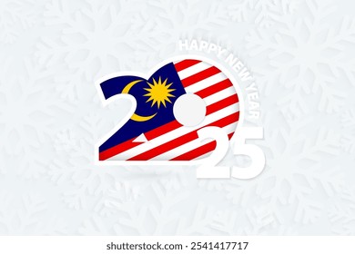 New Year 2025 for Malaysia on snowflake background. Greeting Malaysia with new 2025 year.