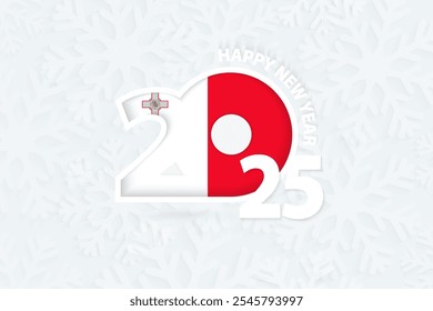 New Year 2025 for Malta on snowflake background. Greeting Malta with new 2025 year.