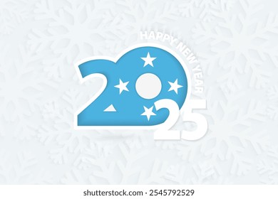 New Year 2025 for Micronesia on snowflake background. Greeting Micronesia with new 2025 year.