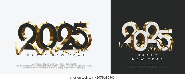 New year 2025 with modern 3D numbers in gold color. Greeting concept for 2025 new year celebration