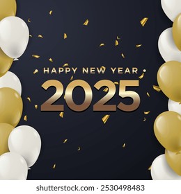 New Year 2025 modern art design in black or dark background with balloons illustration for cover, card, poster, banner. Chinese new year 2025.