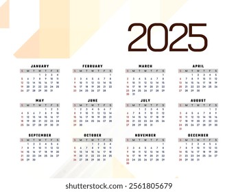 New year 2025 modern geometric calendar design vector