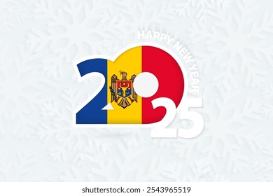 New Year 2025 for Moldova on snowflake background. Greeting Moldova with new 2025 year.