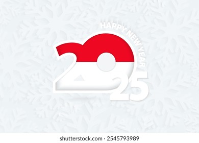 Ano Novo 2025 para Mônaco em fundo floco de neve. Cumprimentando o Mônaco com o novo ano de 2025.
