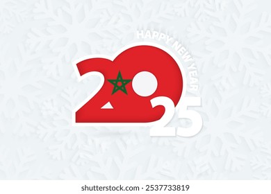 Ano Novo 2025 para Marrocos em fundo floco de neve. Saudando Marrocos com o novo ano de 2025.