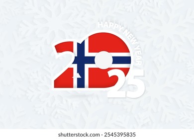 Ano Novo 2025 para a Noruega em fundo floco de neve. Cumprimentar a Noruega com o novo ano de 2025.