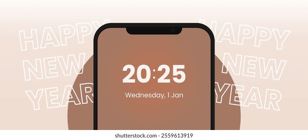 New Year 2025. New Year notification background in mobile. Illustration Happy New Year