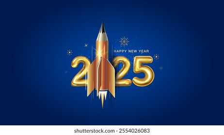 New year 2025 number with modern futuristic education, success and celebration concept.