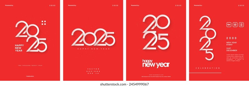 Nuevo año 2025 número Vector. Con números blancos sobre fondo rojo. Diseño de Premium para carteles, portadas o Plantillas.