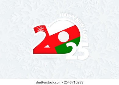 New Year 2025 for Oman on snowflake background. Greeting Oman with new 2025 year.