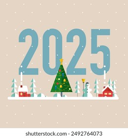 New year 2025. Year 2025 outlook, new challenge ahead, vision to make decision, plan and perspective. Flat modern vector illustration.