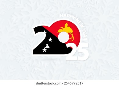 Año Nuevo 2025 para Papúa Guinea Nueva sobre fondo de copo de nieve. Saludo a Papúa Nueva Guinea con el nuevo año 2025.