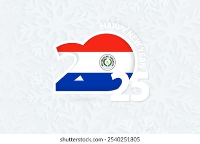 New Year 2025 for Paraguay on snowflake background. Greeting Paraguay with new 2025 year.