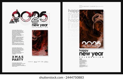 New Year 2025 poster design. Design with elegant textured frame decoration on white background. Premium design for happy New Year 2025 celebration.