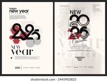 affiche de Nouvelle année 2025 au concept rétro et élégant. Avec un arrière-plan subtil et moderne de numéro d'année.  conception de primes de Image vectorielle pour les calendriers, les cartes et les moyennes sociales.