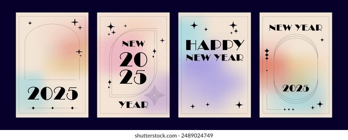 New Year 2025 Poster set. Aesthetic Y2K Elements. Minimal Design. Abstract Background