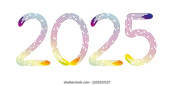 New Year 2025 from rainbow gradient dotted lines on white background. Vector illustration