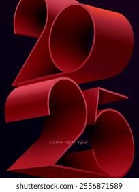 New year 2025. Red 3D numbering design. Greeting poster design with big red date.