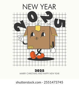 new year 2025 retro design poster logo