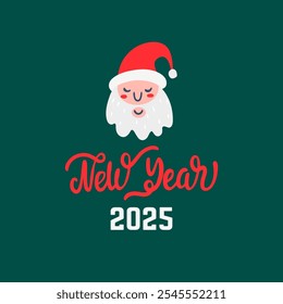 Nuevo año 2025 con Santa Claus sobre un fondo verde oscuro. Ilustración vectorial. Diseño de la invitación, tarjeta de felicitación, cartel de vacaciones