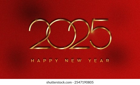 New year 2025 with shiny Golden number on red gradient background. Premium design for New Year and Christmas greetings for banners, posters or social media and calendars.Happy new year 2025 design.