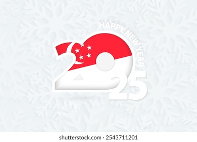 New Year 2025 for Singapore on snowflake background. Greeting Singapore with new 2025 year.