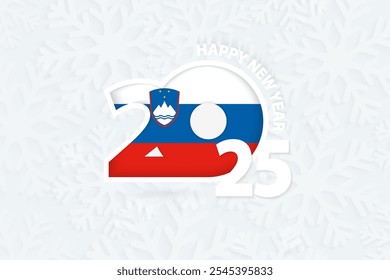 New Year 2025 for Slovenia on snowflake background. Greeting Slovenia with new 2025 year.