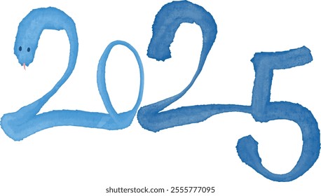 New Year, 2025, Snake, Blue Snake, Symbol, New Year's Card, Number, Calligraphy, Handwriting, Animals