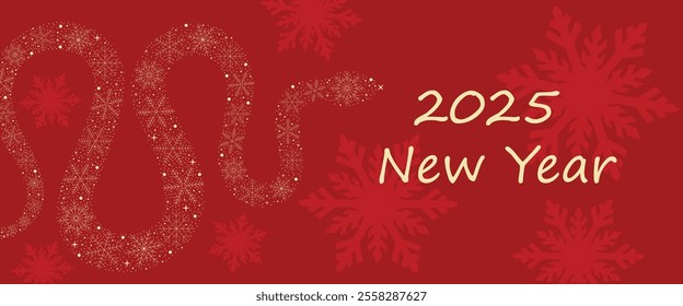 O ano novo é 2025. O ano da cobra. fundo vermelho para decoração de flocos de neve brancos. gráficos vetoriais.