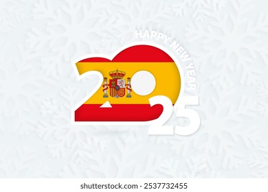 New Year 2025 for Spain on snowflake background. Greeting Spain with new 2025 year.