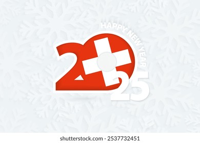 New Year 2025 for Switzerland on snowflake background. Greeting Switzerland with new 2025 year.