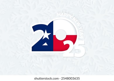 Nuevo año 2025 para Texas sobre fondo de copo de nieve. Saludo a Texas con el nuevo año 2025.