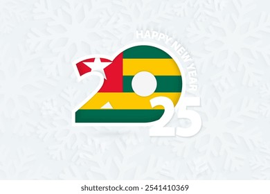 New Year 2025 for Togo on snowflake background. Greeting Togo with new 2025 year.