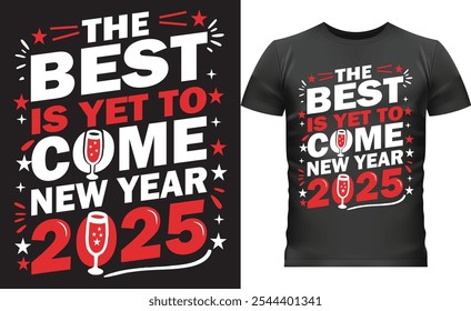 Diseño de camiseta del año Nuevo 2025, brindis del año Nuevo, celebración de 2025, camiseta festiva. (NO AI)