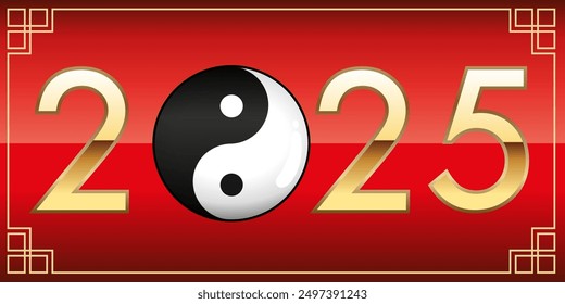 New year 2025 under the sign of yin yang, symbol of Chinese philosophy and complementarity.