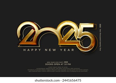 Año nuevo 2025 con diseño de número único. El diseño número 2025 tiene textura y un elegante toque de oro. Diseño moderno y 3D feliz año nuevo 2025.
