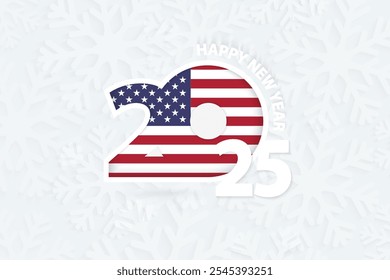 Nuevo año 2025 para EE. UU. sobre fondo de copo de nieve. Saludo a USA con el nuevo año 2025.