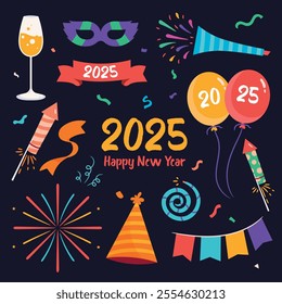 New Year 2025 vector photo booth props