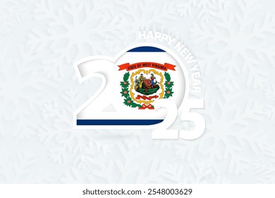 Nuevo año 2025 para Virginia Occidental sobre fondo de copo de nieve. Saludo a Virginia Occidental con el nuevo año 2025.