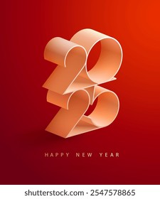 New year 2025. White 3D numbering design. Festive greeting card with isometric calendar date.