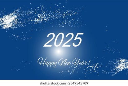  Ano Novo 2025 branco. Fundo azul, modelo de design de feriado para cartão de saudação de feriado, convite, cartaz de calendário, banner.Vetor ilustração