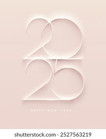 New year 2025. White numbers on pink background. Elegance greeting card design.