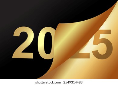 New Year 2025 winter holiday greeting card design template. End of 2021 and beginning of 2022. New Year start concept. Calendar page turns and new year begins.