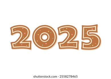 new year 2025 written with gingerbread cookies - vector illustration