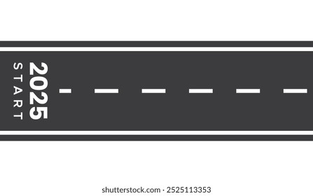 New year 2025 written on asphalt road vector illustration or graphic Concept of starting New Year 2025 with a new goal or mission on a new empty path or road Happy year 2025 written on the road