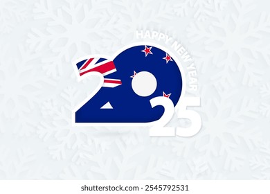 New Year 2025 for New Zealand on snowflake background. Greeting New Zealand with new 2025 year.